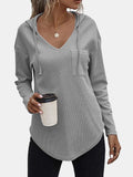 Drawstring Waffle Knit Long Sleeve Hooded Top - Trendsi - Flyclothing LLC