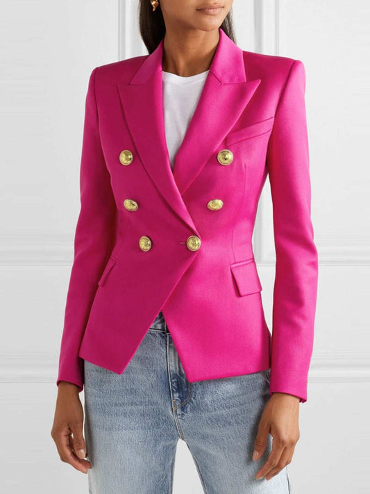 Lapel Collar Long Sleeve Blazer - Trendsi - Flyclothing LLC