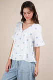 VERY J Flower Embroidered Woven Blouse - Trendsi - Flyclothing LLC