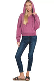 Zenana Fleece Pigment Dye Half Zip Kangaroo Pocket Hoodie - Trendsi - Flyclothing LLC
