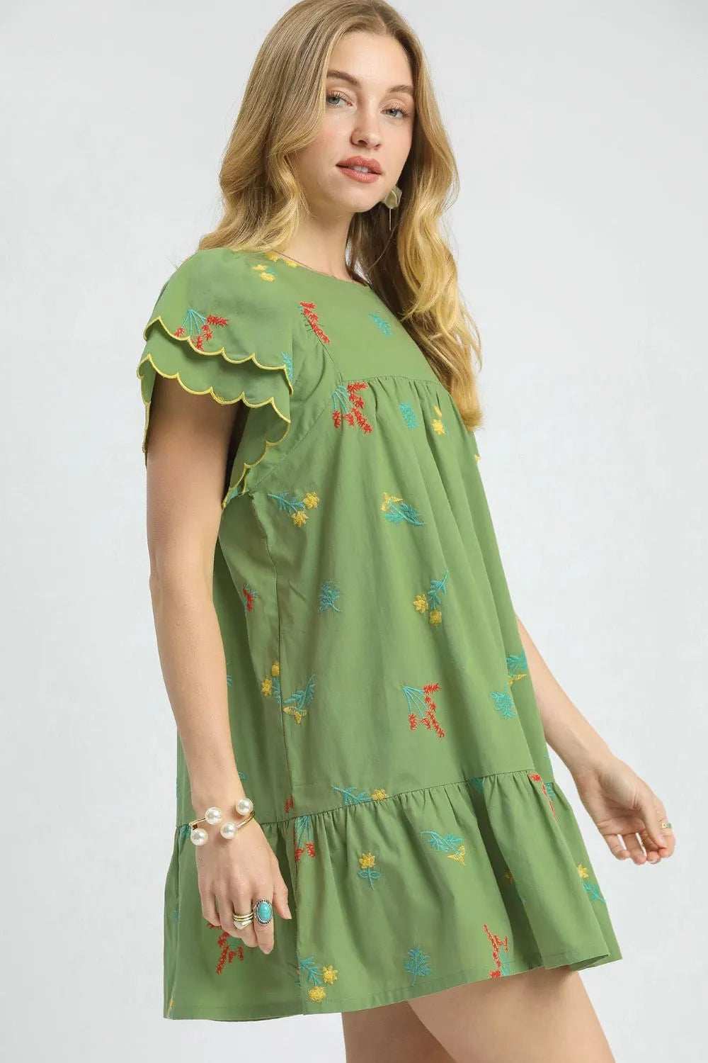 Umgee Floral Embroidered Short Sleeve Mini Dress - Trendsi - Flyclothing LLC