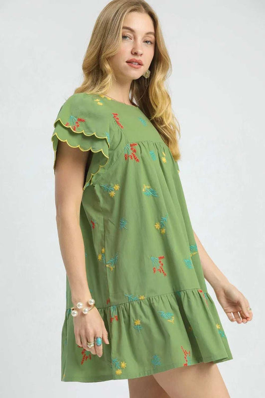 Umgee Floral Embroidered Short Sleeve Mini Dress - Trendsi - Flyclothing LLC