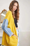 ADORA Full Size Frayed Denim Sleeve Sweater Cardigan Plus Size - Trendsi - Flyclothing LLC