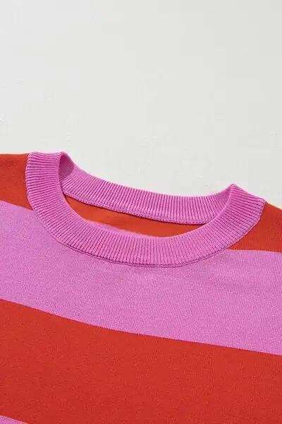 Color Block Round Neck Half Sleeve Top - Trendsi - Flyclothing LLC