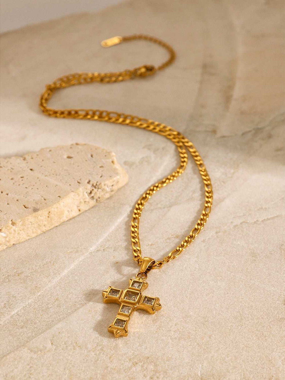 Stainless Steel Zircon Cross Pendant Necklace - Trendsi - Flyclothing LLC