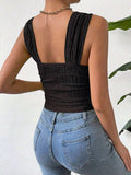 Textured Square Neck Wide Strap Tank - Trendsi - Flyclothing LLC