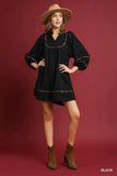 Umgee Full Size Textured Babydoll Dress with Leopard Trim Plus Size - Trendsi - Flyclothing LLC
