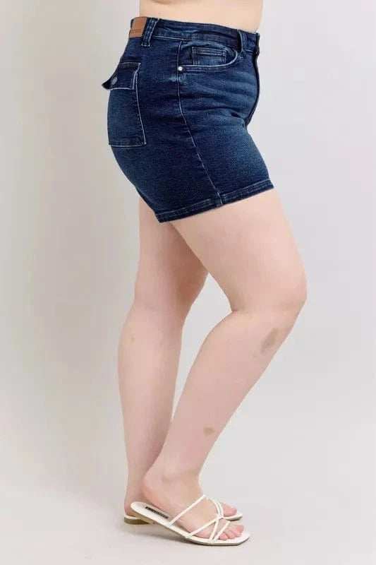 Judy Blue Full Size High Waist Back Flap Pocket Denim Shorts Plus Size - Trendsi - Flyclothing LLC