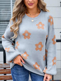 Flower Round Neck Dropped Shoulder Sweater - Trendsi - Flyclothing LLC