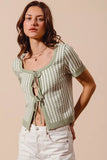 SO ME Tie Front Textured Vertical Stripe Knit Cardigan - Trendsi - Flyclothing LLC