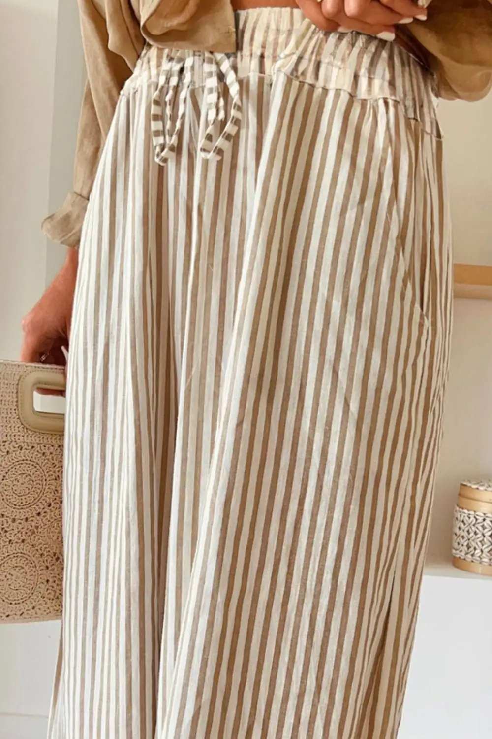 Pocketed Striped Wide Leg Pants - Trendsi - Flyclothing LLC