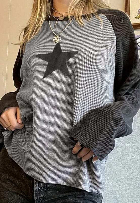 Star Round Neck Raglan Sleeve Top - Trendsi - Flyclothing LLC