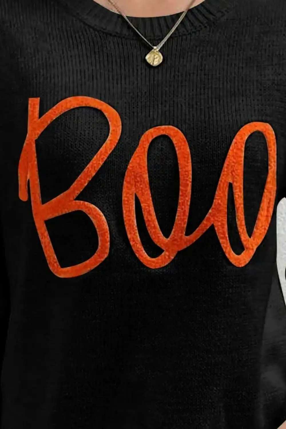 BOO Round Neck Long Sleeve Sweater - Trendsi - Flyclothing LLC