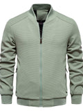 Men's Waffle Knit Baseball Collar Zip Up Jacket - Trendsi - Flyclothing LLC