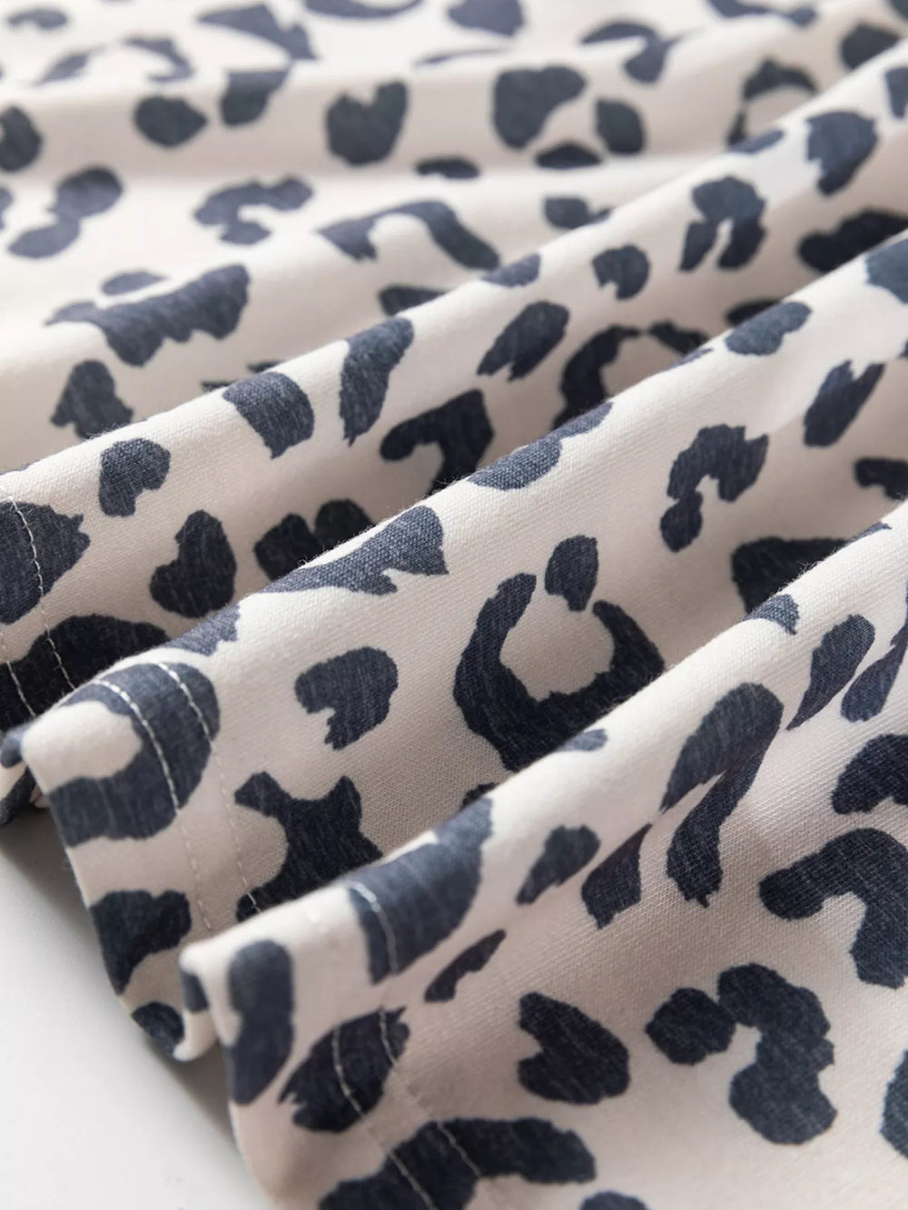 V Neck Leopard Long Sleeve Top Striped Webbing Patchwork Drawstring Pant Set - Trendsi - Flyclothing LLC