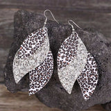 Leopard Print Leather Leaf Drop Earrings - Trendsi - Flyclothing LLC