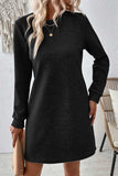 Textured Round Neck Long Sleeve Mini Dress - Trendsi - Flyclothing LLC