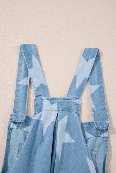 Star Print Square Neck Denim Overalls - Trendsi - Flyclothing LLC