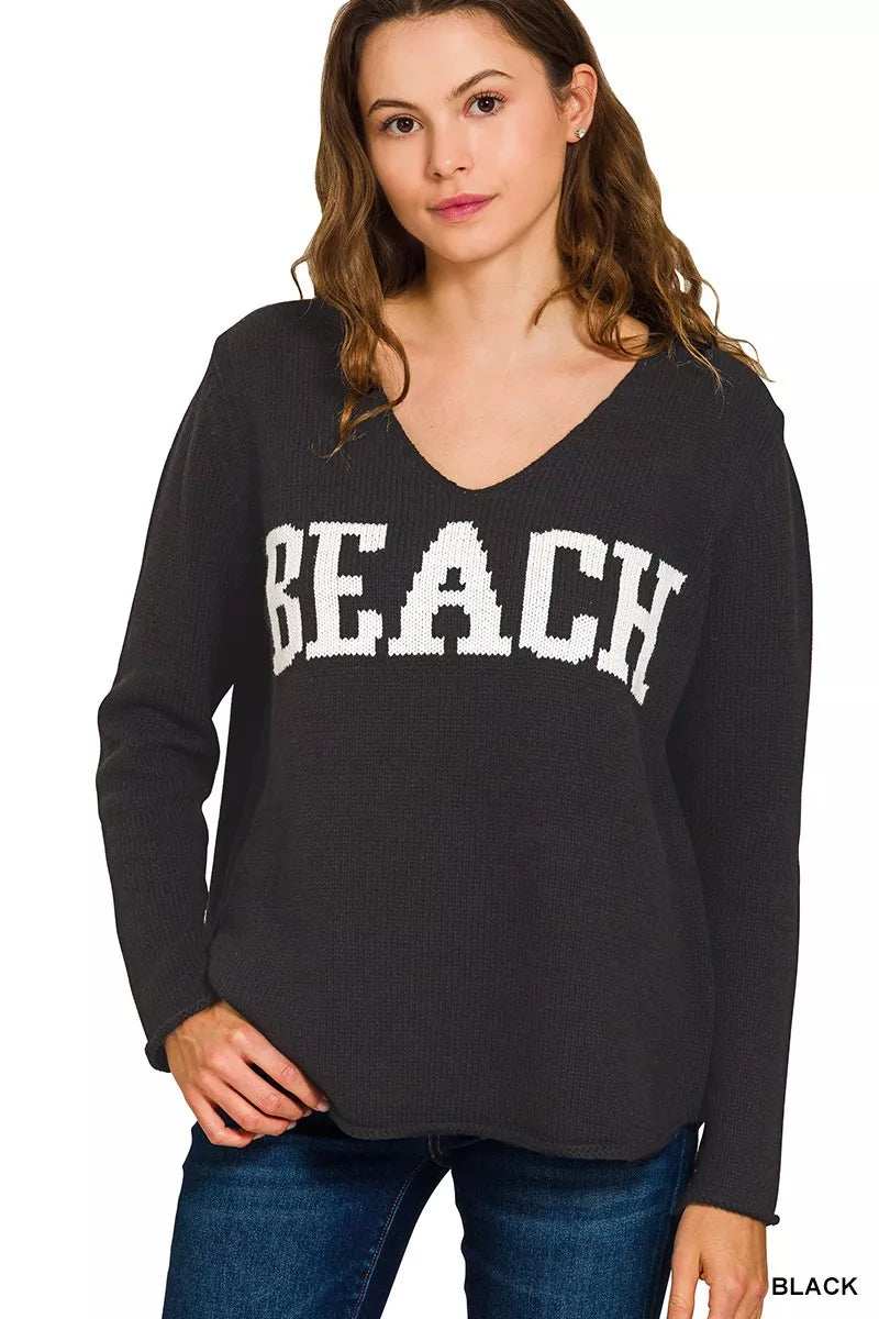 Zenana Beach V Neck Sweater - Trendsi - Flyclothing LLC