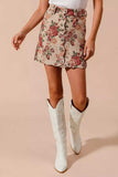 SO ME Floral Jacquard Button Front Mini Skirt with Scall - Trendsi - Flyclothing LLC