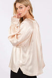SAGE + FIG Notched Long Sleeve Blouse - Trendsi - Flyclothing LLC