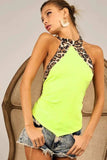 BiBi Triblend Leopard Halter Neck Tied Detailed Top - Trendsi - Flyclothing LLC