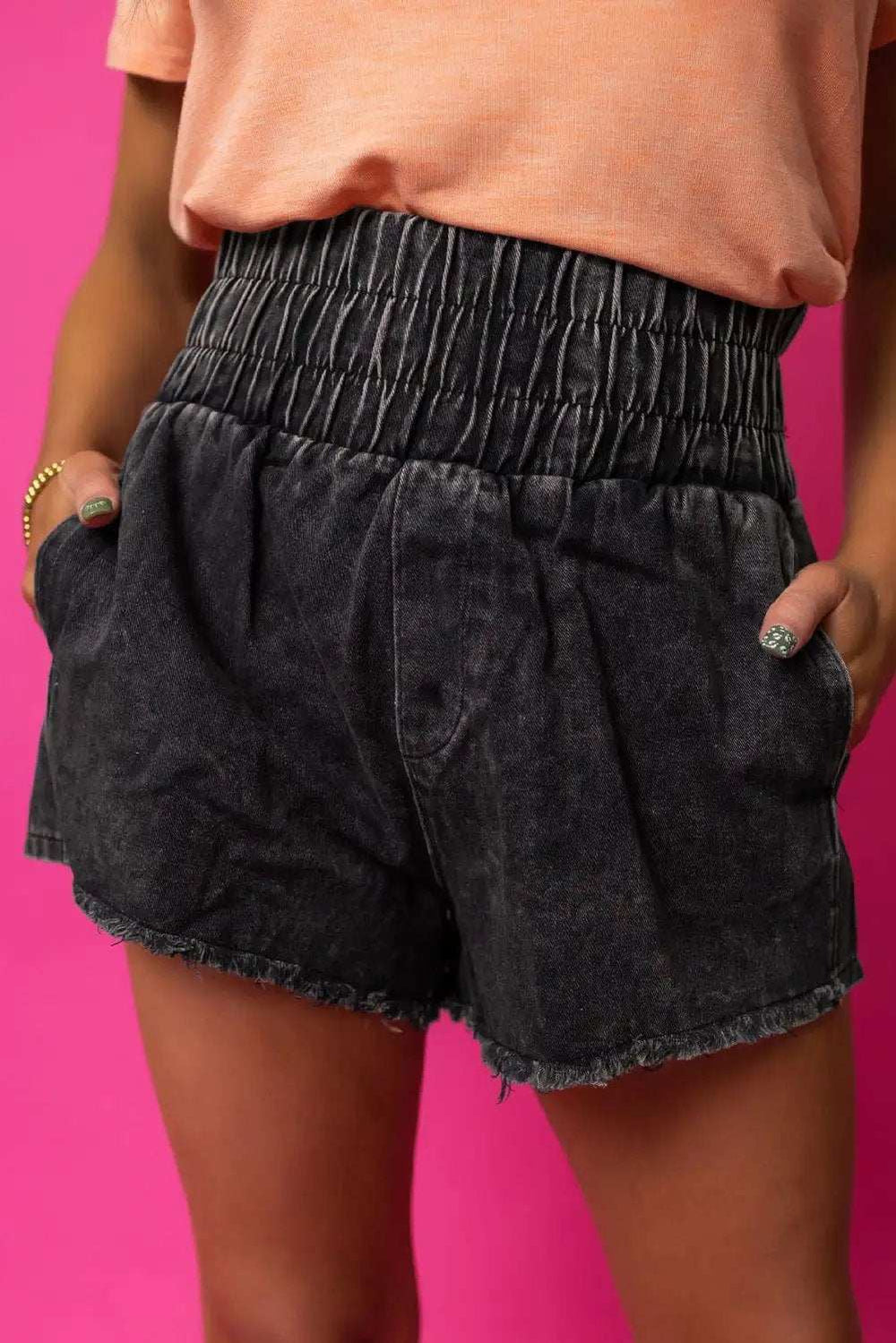 High Waist Raw Hem Denim Shorts - Trendsi - Flyclothing LLC