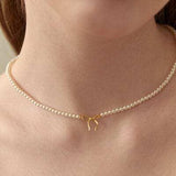 Copper Pearls Bow Necklace - Trendsi - Flyclothing LLC
