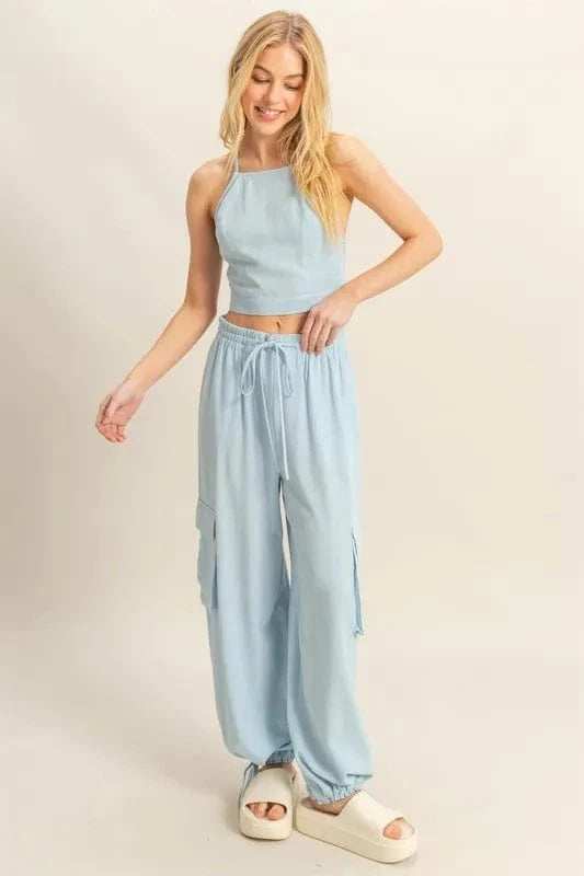 HYFVE Crop Top and Cargo Pants Set - Trendsi - Flyclothing LLC