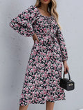 Floral Print Long Sleeve Midi Dress - Trendsi - Flyclothing LLC