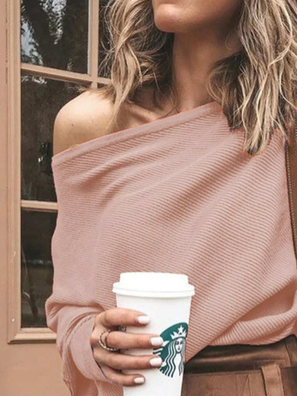 Full Size One-Shoulder Ribbed Sweater Plus Size - Trendsi - Flyclothing LLC