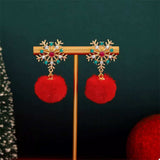 Christmas Snowflake Pom Pom Drop Earrings - Trendsi - Flyclothing LLC