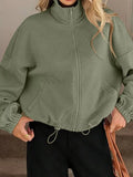 Textured Zip-Up Drawstring Hem Jacket - Trendsi - Flyclothing LLC