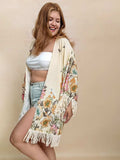 Plus Size Fringe Printed Open Front Cardigan - Trendsi - Flyclothing LLC