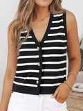 Striped V-Neck Knit Vest - Trendsi - Flyclothing LLC