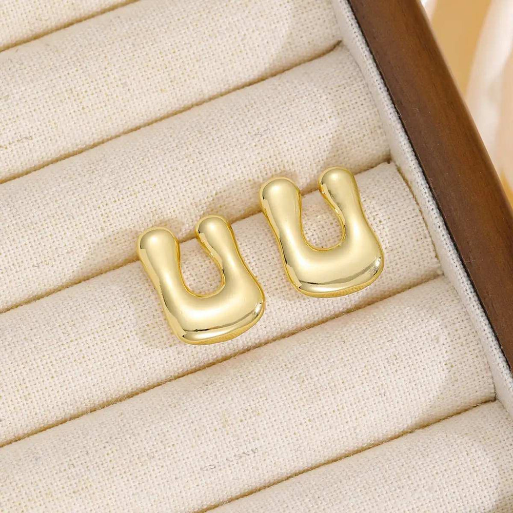 18K Gold-Plated Bubble Letter Stud Earrings - Trendsi - Flyclothing LLC