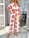 Devine Printed Collared Neck Half Sleeve Top and Pants Set - Trendsi - Flyclothing LLC
