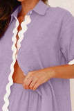 Contrast Trim Collared Neck Top and Shorts Set - Trendsi - Flyclothing LLC