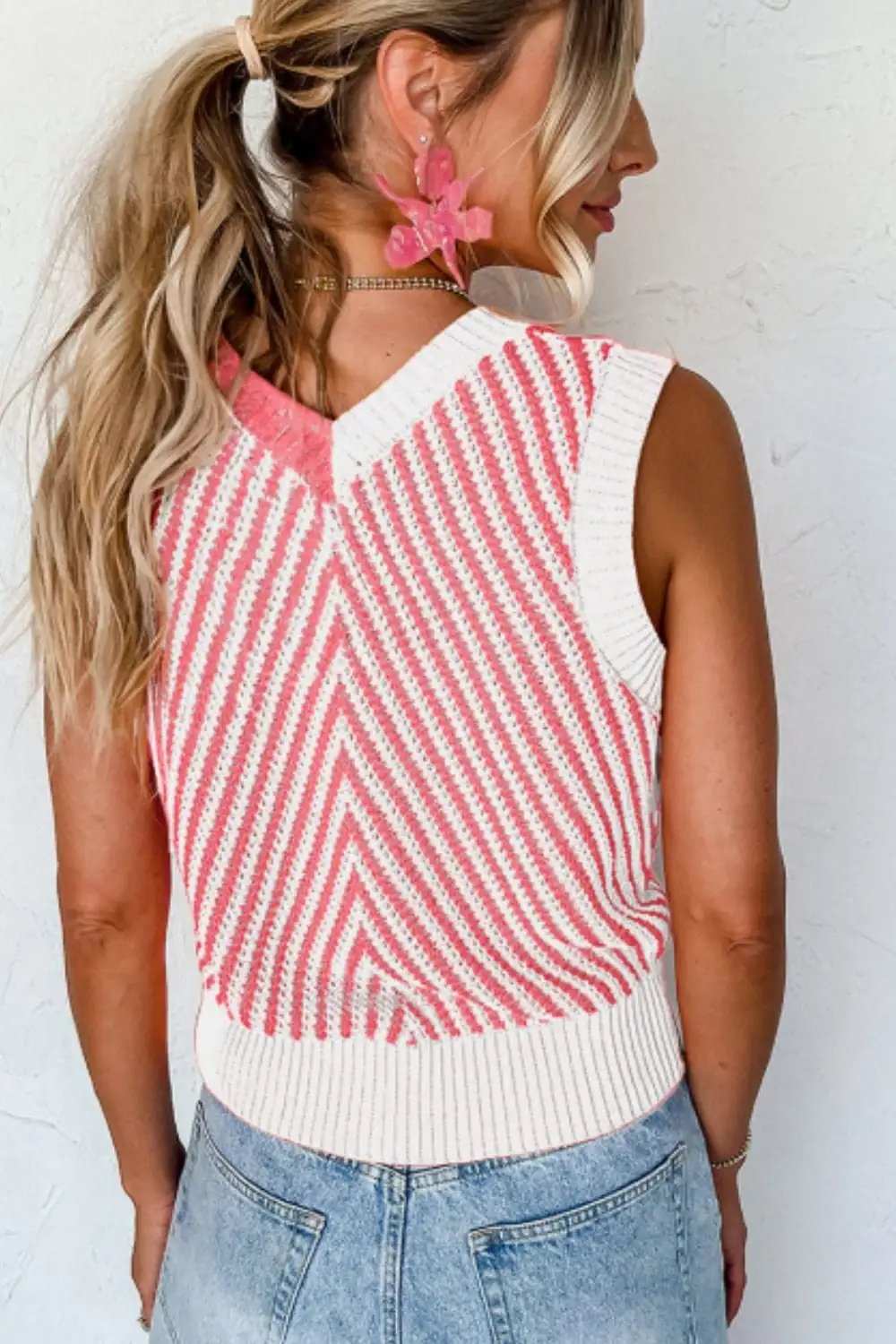 Striped Contrast V-Neck Sweater Vest - Trendsi - Flyclothing LLC