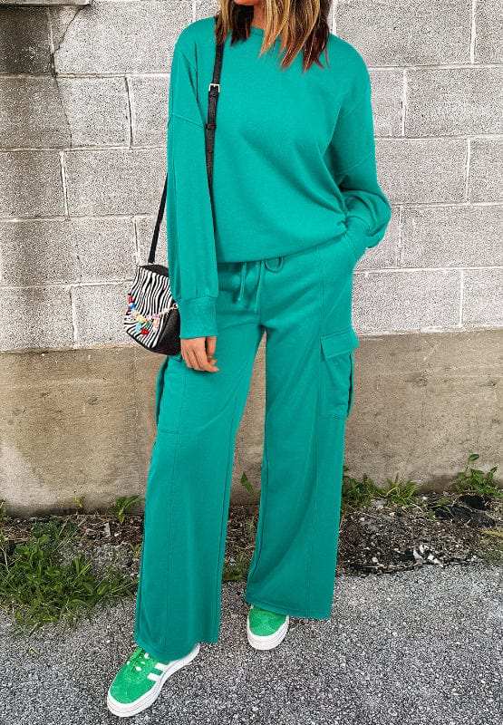 Full Size Round Neck Long Sleeve Top and Drawstring Pants Set - Trendsi - Flyclothing LLC