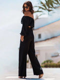 Off Shoulder Long Sleeve Top and Pants Set - Trendsi - Flyclothing LLC