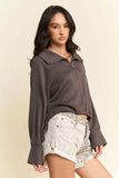 Davi & Dani Drawstring Hem Half Zip Raglan Sleeve Sweatshirt - Trendsi - Flyclothing LLC