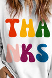 THANKS Round Neck Long Sleeve Sweatshirt - Trendsi - Flyclothing LLC