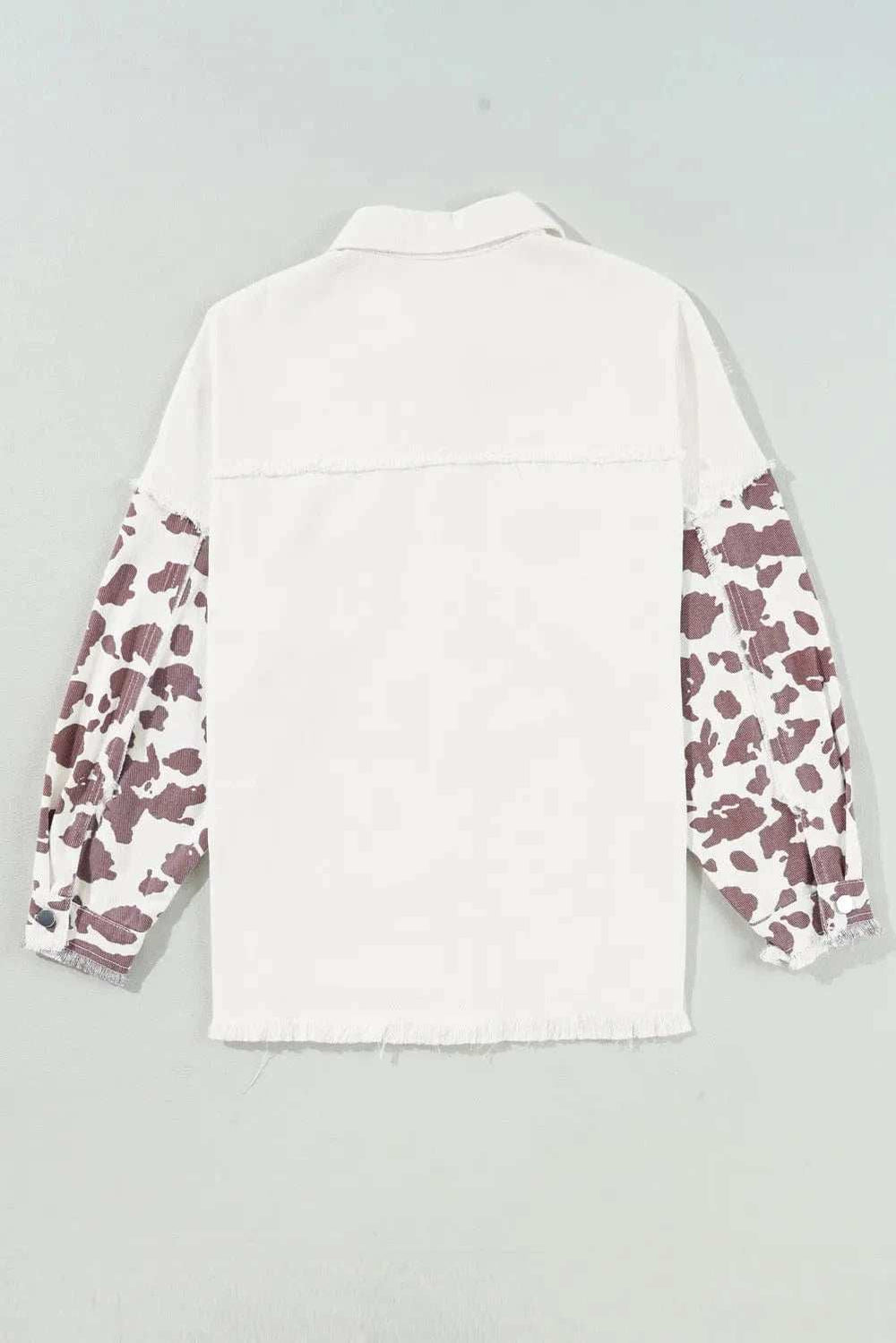 Raw Hem Animal Print Long Sleeve Denim Jacket - Trendsi - Flyclothing LLC