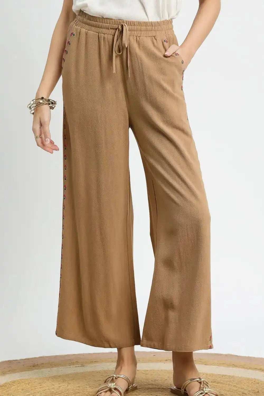 Umgee Wide Leg Drawstring Pants - Trendsi - Flyclothing LLC