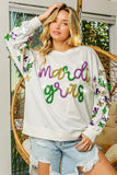 BiBi Fleur De Lis Sleeve Mardi Gras Pullover - Trendsi - Flyclothing LLC