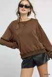 Umgee Round Neck Long Sleeve Fleece Sweatshirt - Trendsi - Flyclothing LLC