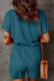 Full Size Drawstring V-Neck Short Sleeve Romper - Trendsi - Flyclothing LLC