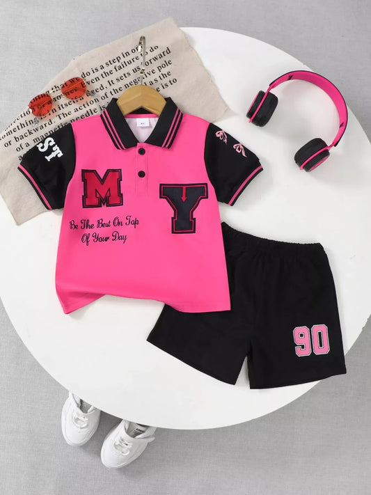 Children's Letter Graphic Polo Shirt & Shorts Set - Trendsi - Flyclothing LLC