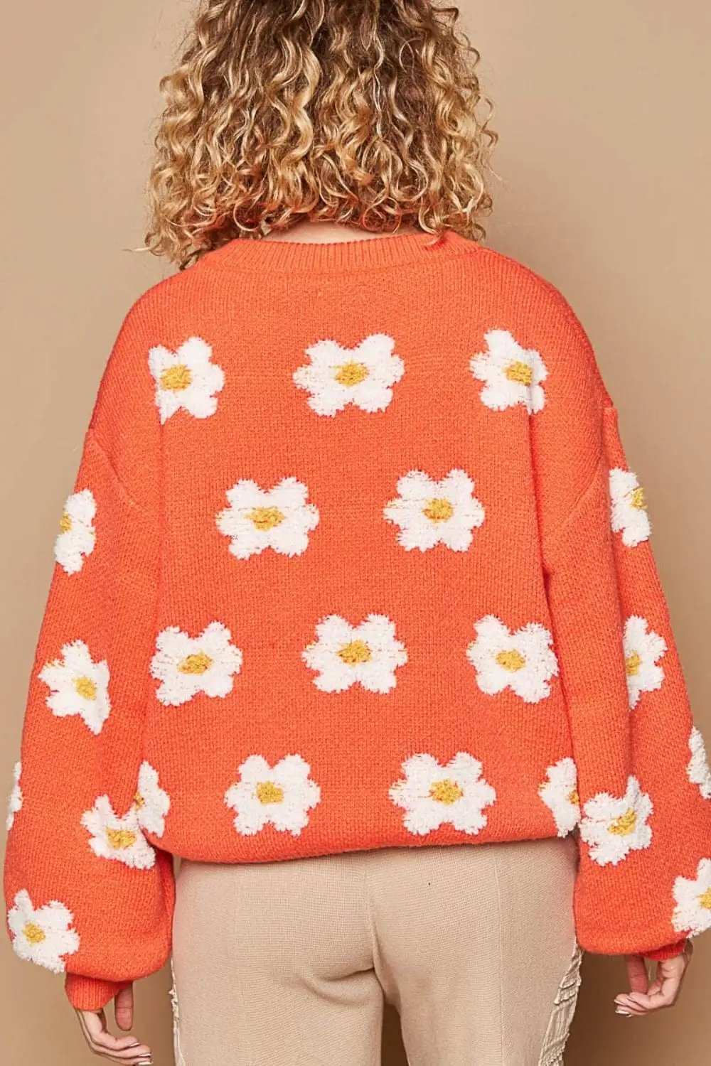 POL Daisy Pattern Drop Shoulder Sweater - Trendsi - Flyclothing LLC